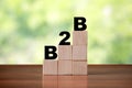 Wooden cube block shapes as step stairs with B2B Business to Business word. Business concept, success and growth