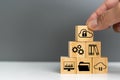 Wooden cube for document management digital file data online cybersecurity Protection and data security concept