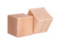 Wooden cube geometric bricks isolated on the white background