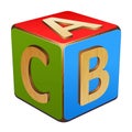 Wooden cube with letters A,B,C