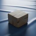 The cube s natural brown tones contrast with the cool blue background Royalty Free Stock Photo