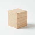 Wooden cube on a white background. The cube is made from light-colored wood, Royalty Free Stock Photo
