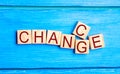 Wooden cube with word `change` to `chance` on wood table. Personal development and career growth or change yourself concept. conce