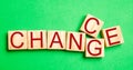 Wooden cube with word `change` to `chance` on wood table. Personal development and career growth or change yourself concept. conce