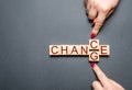 Wooden cube with word change to chance on wood table. Personal development and career growth or change yourself concept. concept Royalty Free Stock Photo