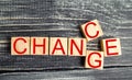 Wooden cube with word `change` to `chance` on wood table. Personal development and career growth or change yourself concept. conce Royalty Free Stock Photo