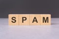 Wooden cubes align to spell SPAM, embodying the issue of unwanted communication Royalty Free Stock Photo