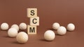 wooden cubes block with alphabet combine abbreviation SCM. SCM - short for Supply Chain Management Royalty Free Stock Photo