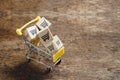 Wooden cubes block with shopping cart icons in shopping cart, sell marketing purchase delivery. Royalty Free Stock Photo