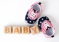 Wooden cubes blocks baby word infant concept.