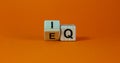 Wooden cubes with changed the expression `IQ` `Intelligence Quotient` to `EQ` `Emotional Intelligence Quotient`. Beautiful