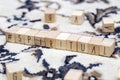 Wooden cubes with a hashtag and the word Spiritual, social media and spiritual concept background Royalty Free Stock Photo