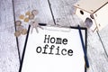 Wooden cubes with home office text. Business concept