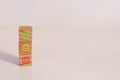 Wooden cubes with the image of smile face emotion. Three traffic lights colored smileys. Customer survey feedback, customer rating