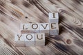 Wooden cubes with inscription I LOVE YOU