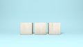 Wooden cubes isolated on blue background. 3d illustration. Multiple objects