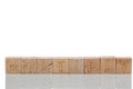 Wooden cubes with letters multiply on a white background