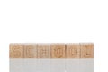 Wooden cubes with letters school on a white background