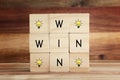 Wooden cubes stack with the text win-win-situation. Strategy and business concept Royalty Free Stock Photo