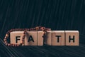 wooden cubes with word Faith and cross Royalty Free Stock Photo