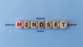 Wooden cubes with the word MINDSET on a blue background. business concept. Mindset banner. Minimal aesthetics. Attitude, Behavior Royalty Free Stock Photo