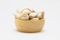 Wooden cup of rood garlic on white Royalty Free Stock Photo