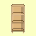 Wooden cupboard cartoon icon. Open closets cupboard wardrobe on white background