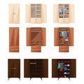 Wooden cupboard isolated cartoon icon. Vector illustration room furniture of wardrobe on white background . Vector