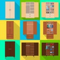 Wooden cupboard isolated flat icon. Vector illustration room furniture of wardrobe on white background . Vector flat set Royalty Free Stock Photo