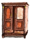 Wooden cupboard with mirror watercolor