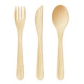 Wooden cutlery, disposable fork, spoon and knife Royalty Free Stock Photo