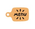 Wooden cutting board with lettering menu vector illustration