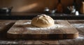 Wooden cutting board with pastry dough ready for baking and preparation in a kitchen setting Royalty Free Stock Photo