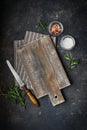 Wooden Cutting Board with Fresh Herbs and spices Royalty Free Stock Photo