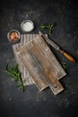 Wooden Cutting Board with Fresh Herbs and spices Royalty Free Stock Photo