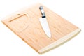 Wooden cutting board and sharp cook knife on a white background Royalty Free Stock Photo