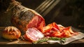 Wooden Cutting Board With Sliced Jamon, Farm Fresh Ham