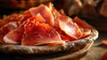 Wooden Cutting Board With Sliced Jamon, Farm Fresh Ham