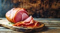 Wooden Cutting Board With Slices of Jamon, Ham - Farm Production Royalty Free Stock Photo