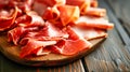 Wooden Cutting Board With Slices of Jamon, Ham - Farm Production Royalty Free Stock Photo