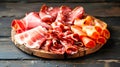 Wooden Cutting Board With Slices of Jamon Ham