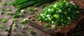 Freshly Chopped Green Onions on Wooden Cutting Board Royalty Free Stock Photo