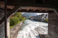 Wooden dam bridge, Interlaken, Switzerland Royalty Free Stock Photo