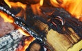 Flames and burning fire in oven, abstract flames background Royalty Free Stock Photo