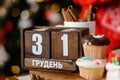 Wooden 31 December calendar. New year