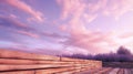 Wooden Deck Background In Sunset Pink Light - 3d Render Royalty Free Stock Photo