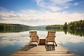 wooden deck chairs aimed towards a calming lake Royalty Free Stock Photo