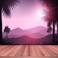 Wooden deck looking out to tropical landscape Royalty Free Stock Photo