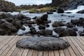 Wooden deck near the Oxararfoss waterfall