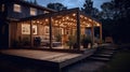 Wooden deck and patio of family home at night Royalty Free Stock Photo
